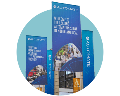 Messebeschilderung, entworfen von GES.