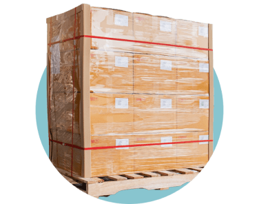 Für den Versand verpackte Materialien für den Messestand.